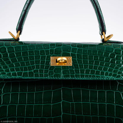 Hermes Kelly 25 HSS Sellier Emerald Nilo Crocodile & Cassis Brushed Gold Hardware - 2018, C