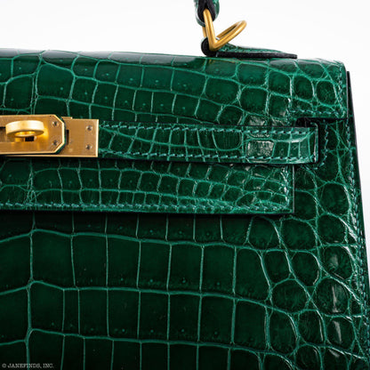 Hermes Kelly 25 HSS Sellier Emerald Nilo Crocodile & Cassis Brushed Gold Hardware - 2018, C