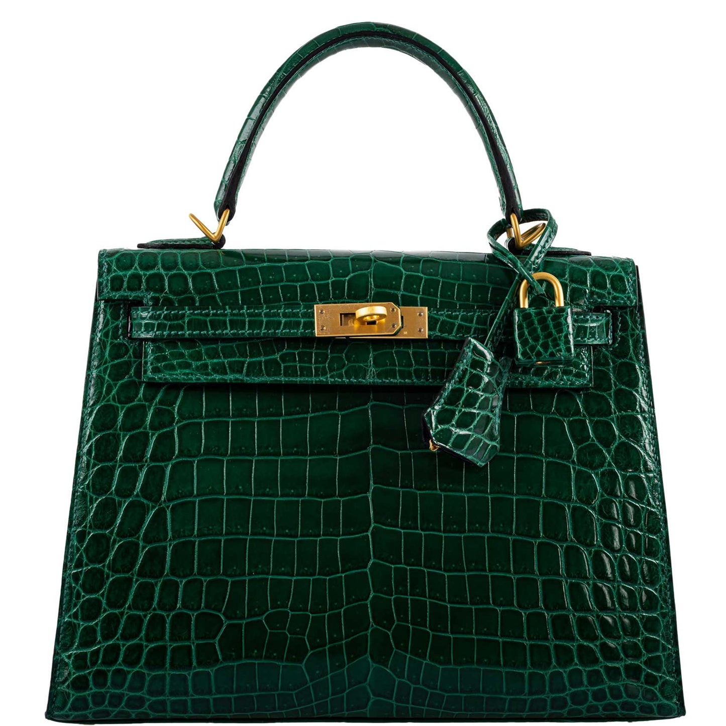 Hermes Kelly 25 HSS Sellier Emerald Nilo Crocodile & Cassis Brushed Gold Hardware - 2018, C