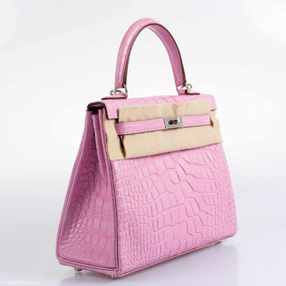 Hermes Kelly 25 Retourne 5P Bubblegum Pink Matte Alligator Palladium Hardware - 2020, Y