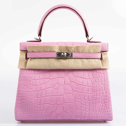 Hermes Kelly 25 Retourne 5P Bubblegum Pink Matte Alligator Palladium Hardware - 2020, Y