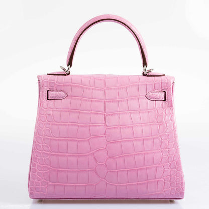 Hermes Kelly 25 Retourne 5P Bubblegum Pink Matte Alligator Palladium Hardware - 2020, Y