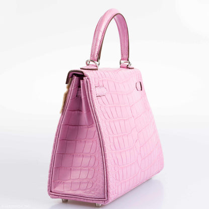 Hermes Kelly 25 Retourne 5P Bubblegum Pink Matte Alligator Palladium Hardware - 2020, Y