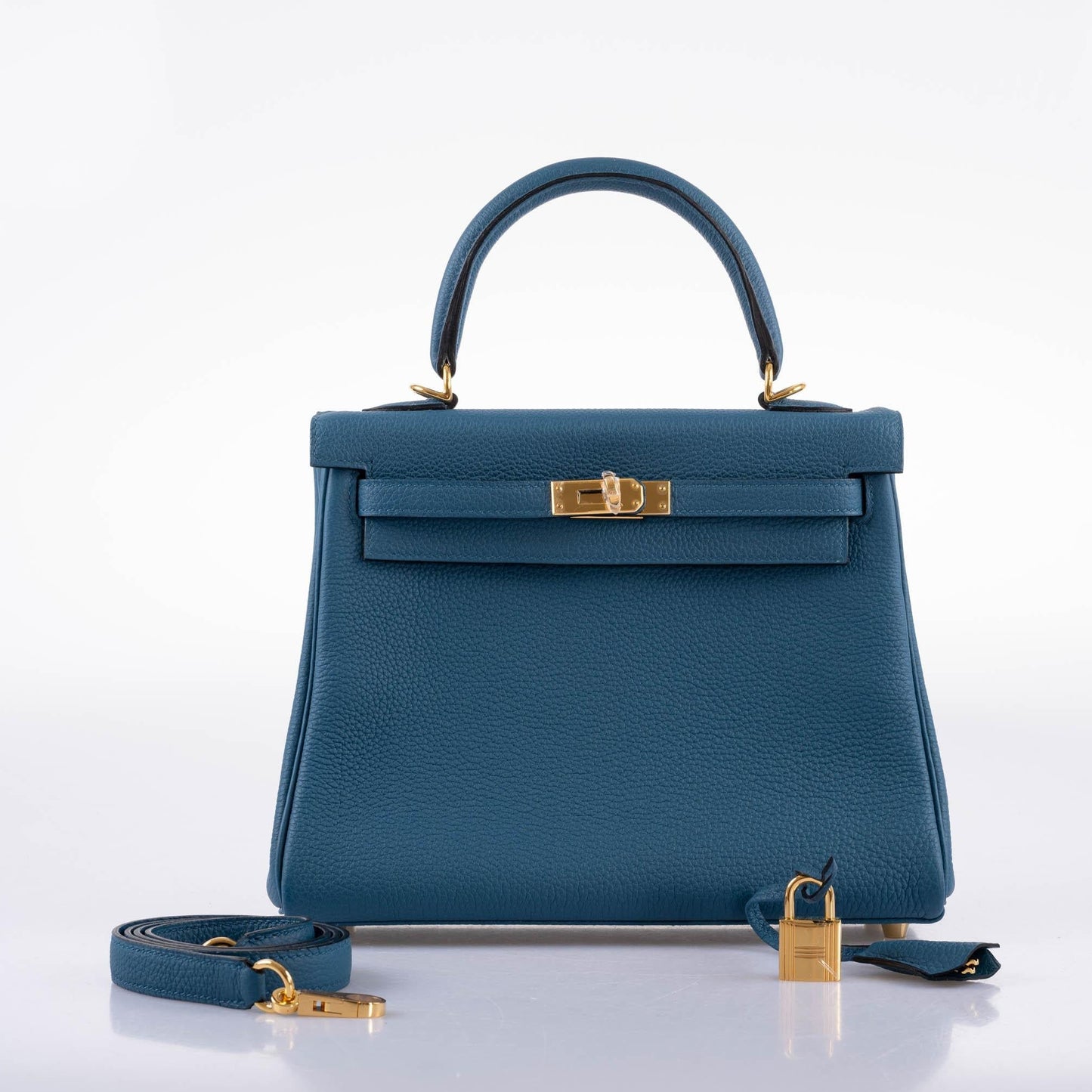 Hermes Kelly 25 Retourne Blue Colvert Togo Gold Hardware - 2016, X