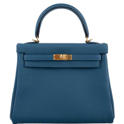 Hermes Kelly 25 Retourne Blue Colvert Togo Gold Hardware - 2016, X