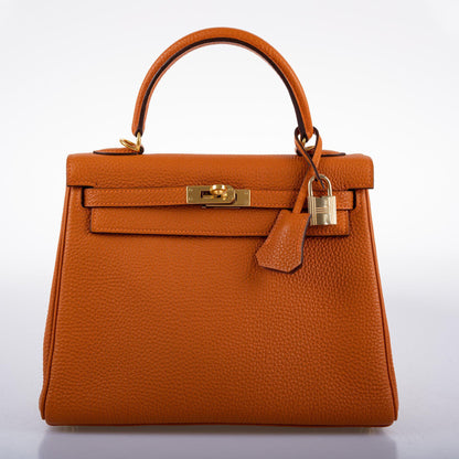 Hermes Kelly 25 Retourne Potiron Togo leather Gold Hardware - 2005, I Square