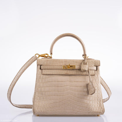 Hermes Kelly 25 Retourne Poussiere Matte Nilo Crocodile Gold Hardware