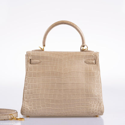 Hermes Kelly 25 Retourne Poussiere Matte Nilo Crocodile Gold Hardware