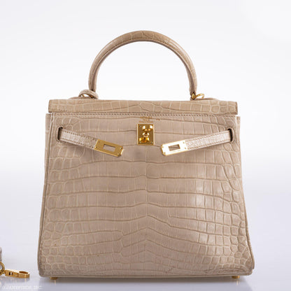 Hermes Kelly 25 Retourne Poussiere Matte Nilo Crocodile Gold Hardware