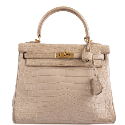 Hermes Kelly 25 Retourne Poussiere Matte Nilo Crocodile Gold Hardware