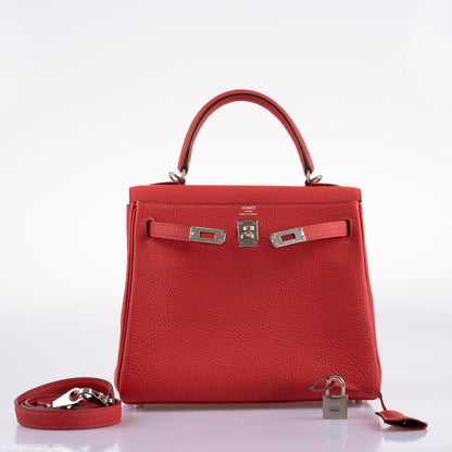 Hermes Kelly 25 Retourne Rouge Pivoine Togo Palladium Hardware - 2019, D