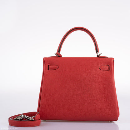 Hermes Kelly 25 Retourne Rouge Pivoine Togo Palladium Hardware - 2019, D