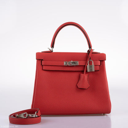 Hermes Kelly 25 Retourne Rouge Pivoine Togo Palladium Hardware - 2019, D