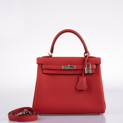 Hermes Kelly 25 Retourne Rouge Pivoine Togo Palladium Hardware - 2019, D