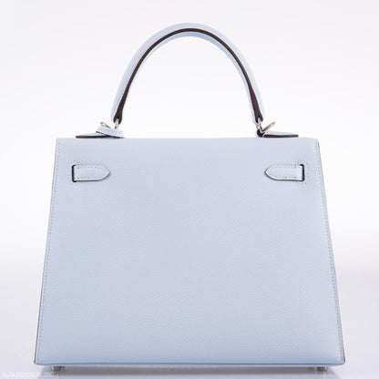 Hermes Kelly 25 Sellier Blue Brume Epsom Palladium Hardware - 2020, Y