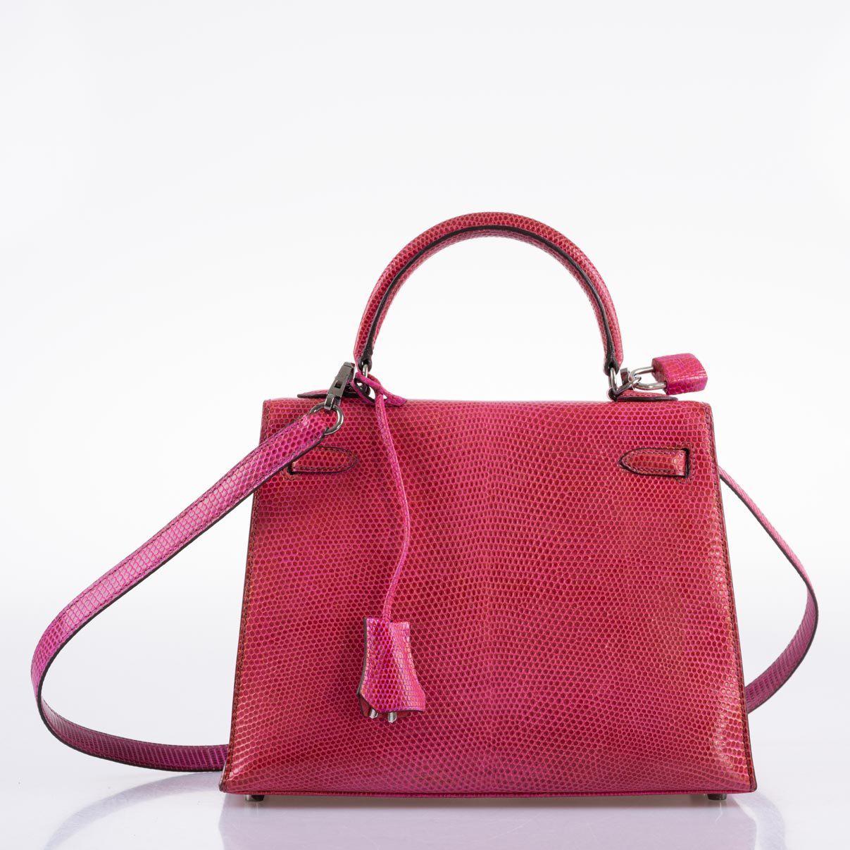 Hermes Kelly 25 Sellier Fuschia Pink Lizard Palladium Hardware - 1997, A Square