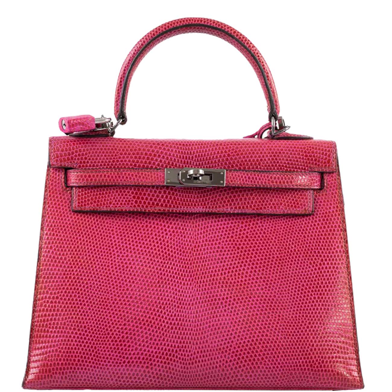 Hermes Kelly 25 Sellier Fuschia Pink Lizard Palladium Hardware - 1997, A Square