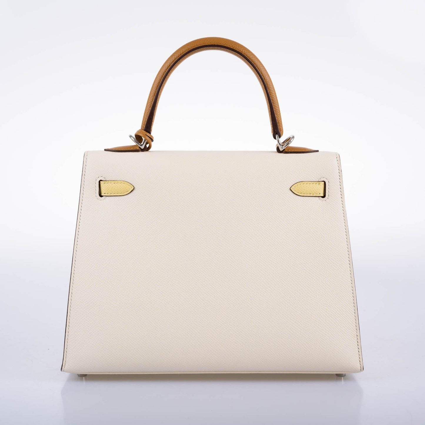 Hermes Kelly 25 Sellier Limited Edition Tri-Color Nata, Jaune Poussin and Sesame Epsom Palladium Hardware - 2020, Y