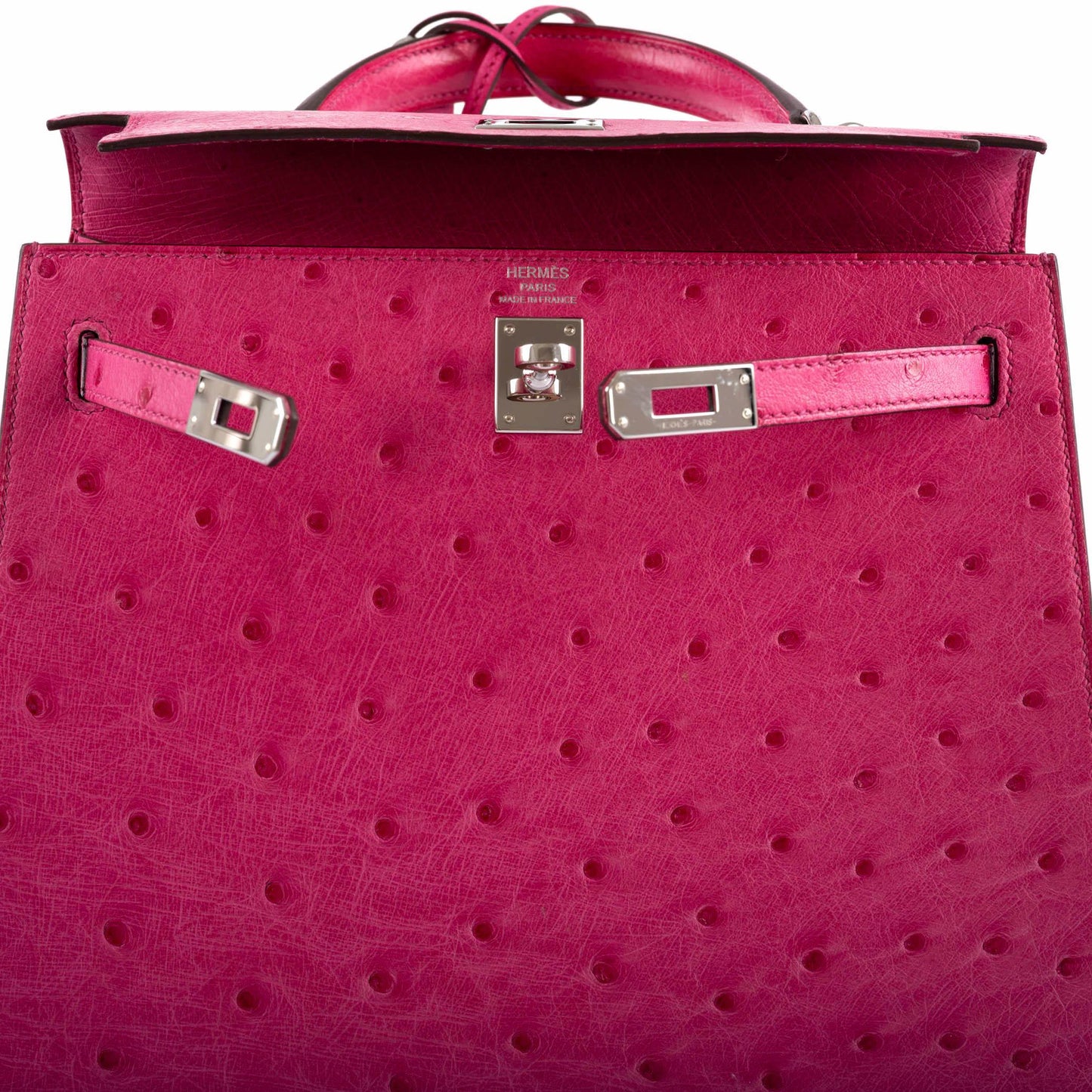 Hermes Kelly 25 Sellier Rose Tyrien Ostrich with Palladium Hardware - 2019, D