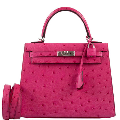 Hermes Kelly 25 Sellier Rose Tyrien Ostrich with Palladium Hardware - 2019, D