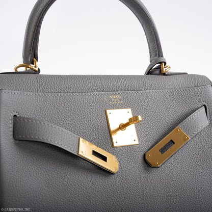 Hermes Kelly 28 HSS Retourne Gris Mouette Togo & Black Interior Gold Palladium Hardware - 2016, X