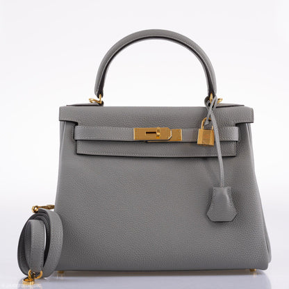 Hermes Kelly 28 HSS Retourne Gris Mouette Togo & Black Interior Gold Palladium Hardware - 2016, X