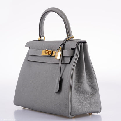 Hermes Kelly 28 HSS Retourne Gris Mouette Togo & Black Interior Gold Palladium Hardware - 2016, X