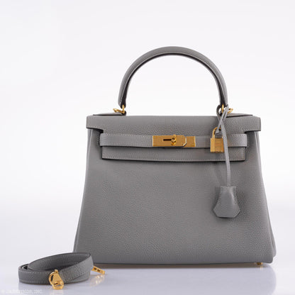 Hermes Kelly 28 HSS Retourne Gris Mouette Togo & Black Interior Gold Palladium Hardware - 2016, X