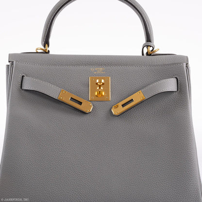 Hermes Kelly 28 HSS Retourne Gris Mouette Togo & Black Interior Gold Palladium Hardware - 2016, X