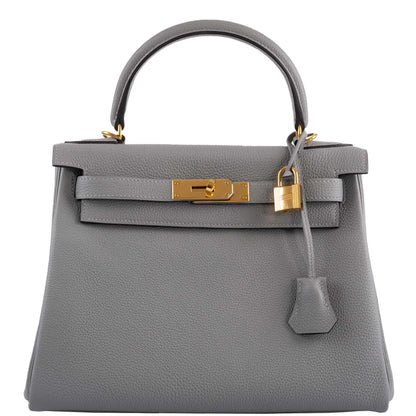 Hermes Kelly 28 HSS Retourne Gris Mouette Togo & Black Interior Gold Palladium Hardware - 2016, X