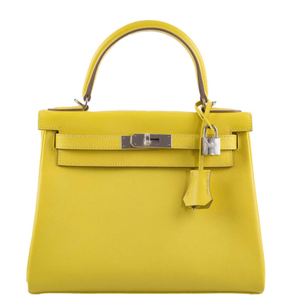 Hermes Kelly 28 Retourne Lime Evercolor leather Palladium Hardware