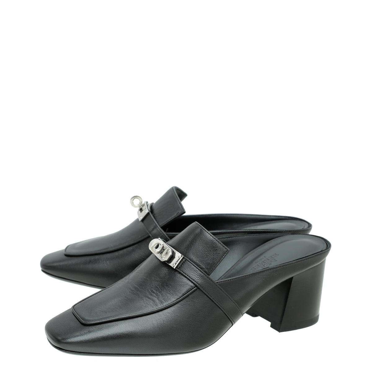 Hermes Noir Kelly Goatskin Blossom mule 39