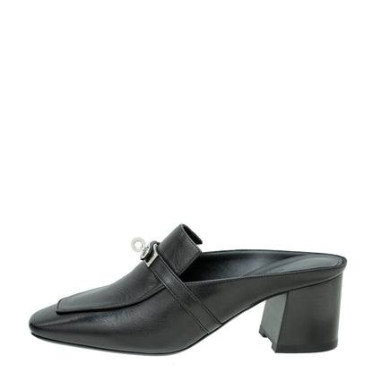 Hermes Noir Kelly Goatskin Blossom mule 39