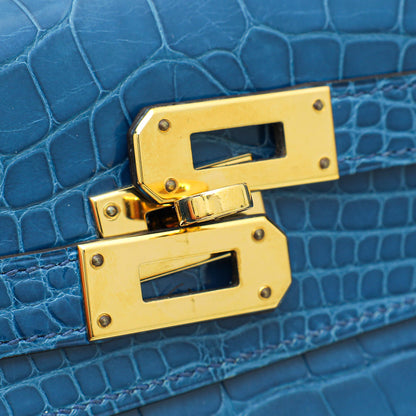 Hermes Bleu Izmir Alligator Kelly Classic Wallet