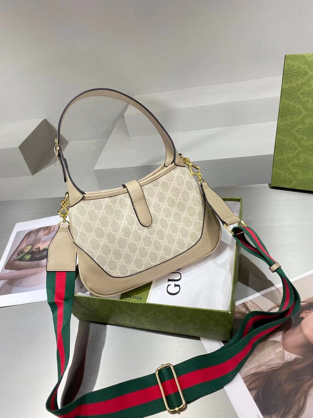 Gucci Canvas  Jackie  (Crossbody Shoulder) Handbag