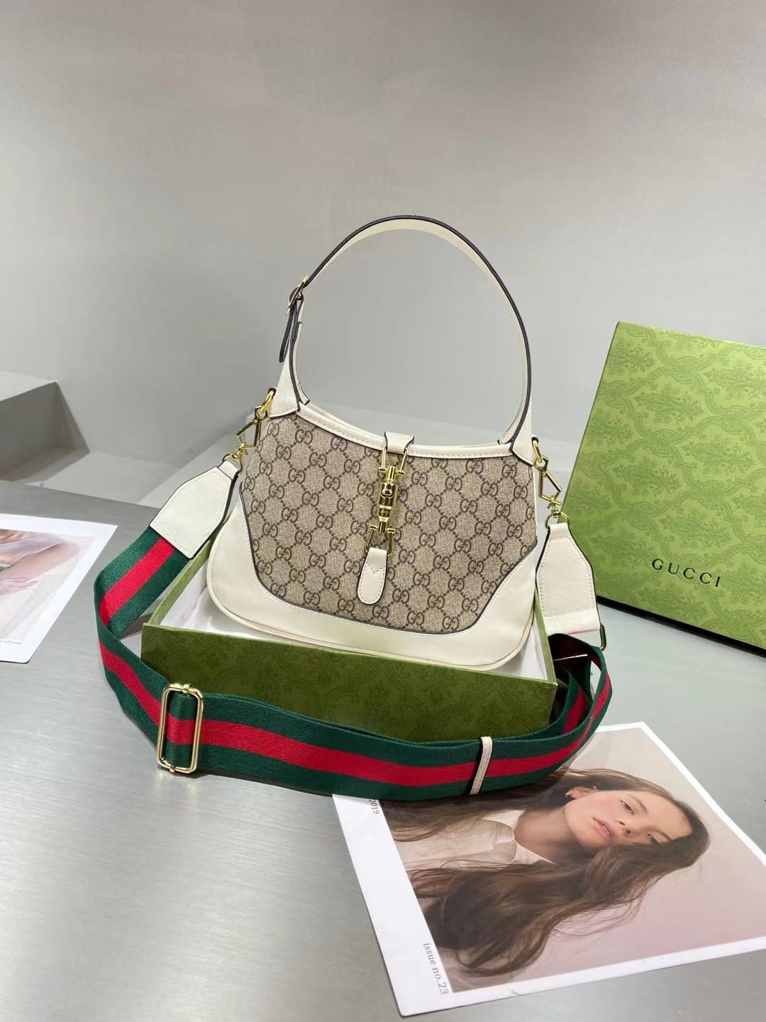 Gucci Canvas  Jackie  (Crossbody Shoulder) Handbag