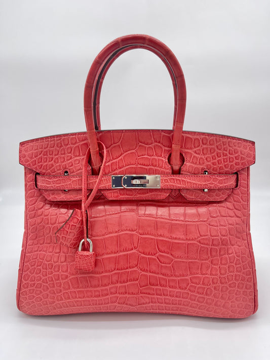 Hermes Birkin 30 Alligator Matte Bougainvillier Palladium Hardware