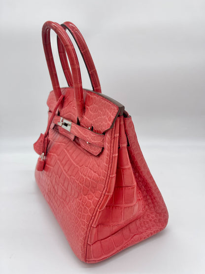 Hermes Birkin 30 Alligator Matte Bougainvillier Palladium Hardware