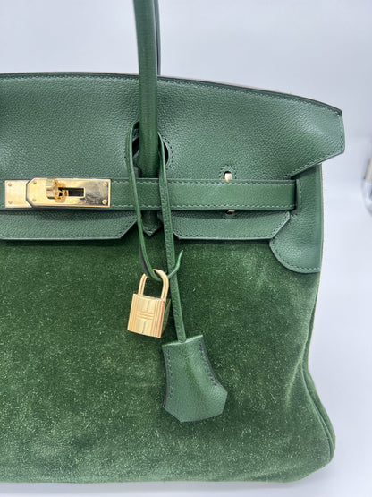 Hermes Birkin 35 Suede / Togo Green Gold Hardware