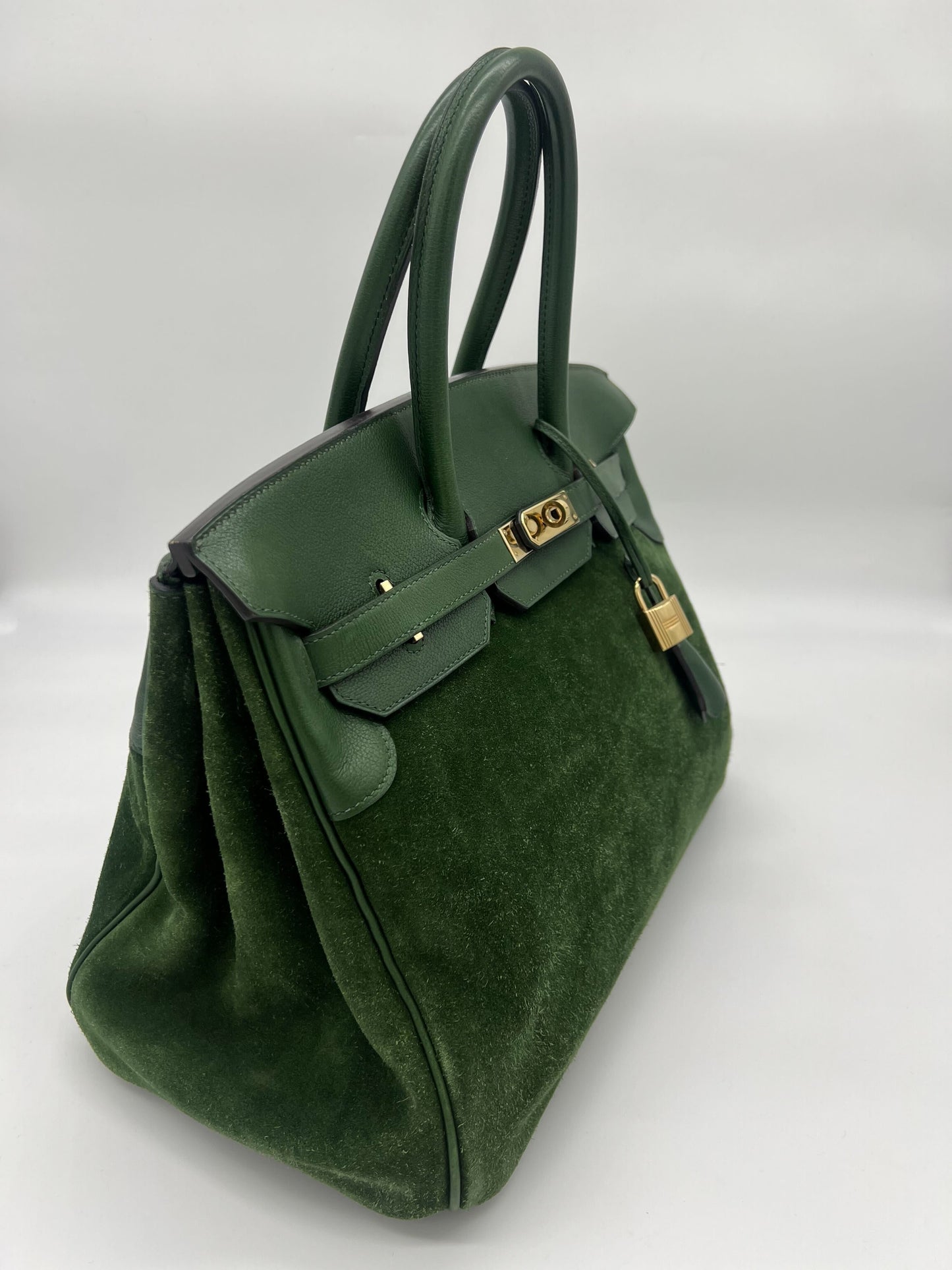 Hermes Birkin 35 Suede / Togo Green Gold Hardware