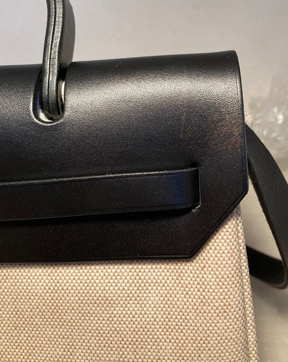 Hermes Black and Beige Canvas Herbag Tote