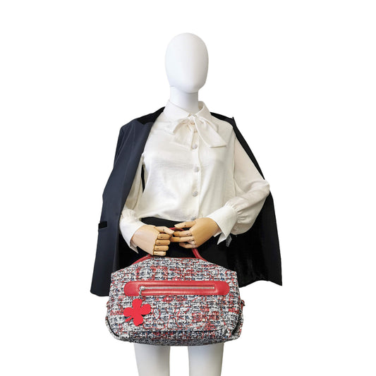 Chanel Duffle Bag Clover Red Tweed Silver