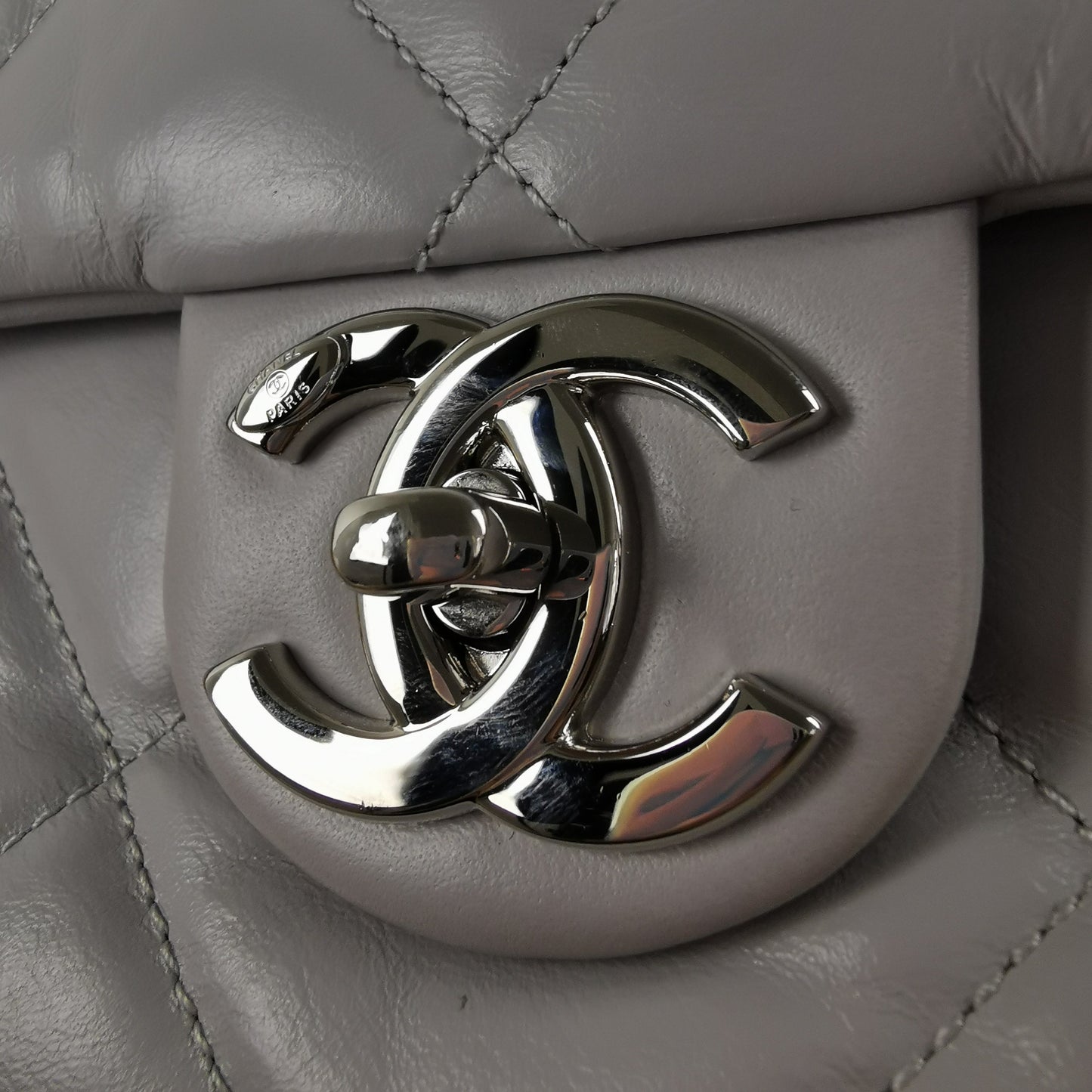 Chanel Bowling Bag Light Grey Calfskin Silver