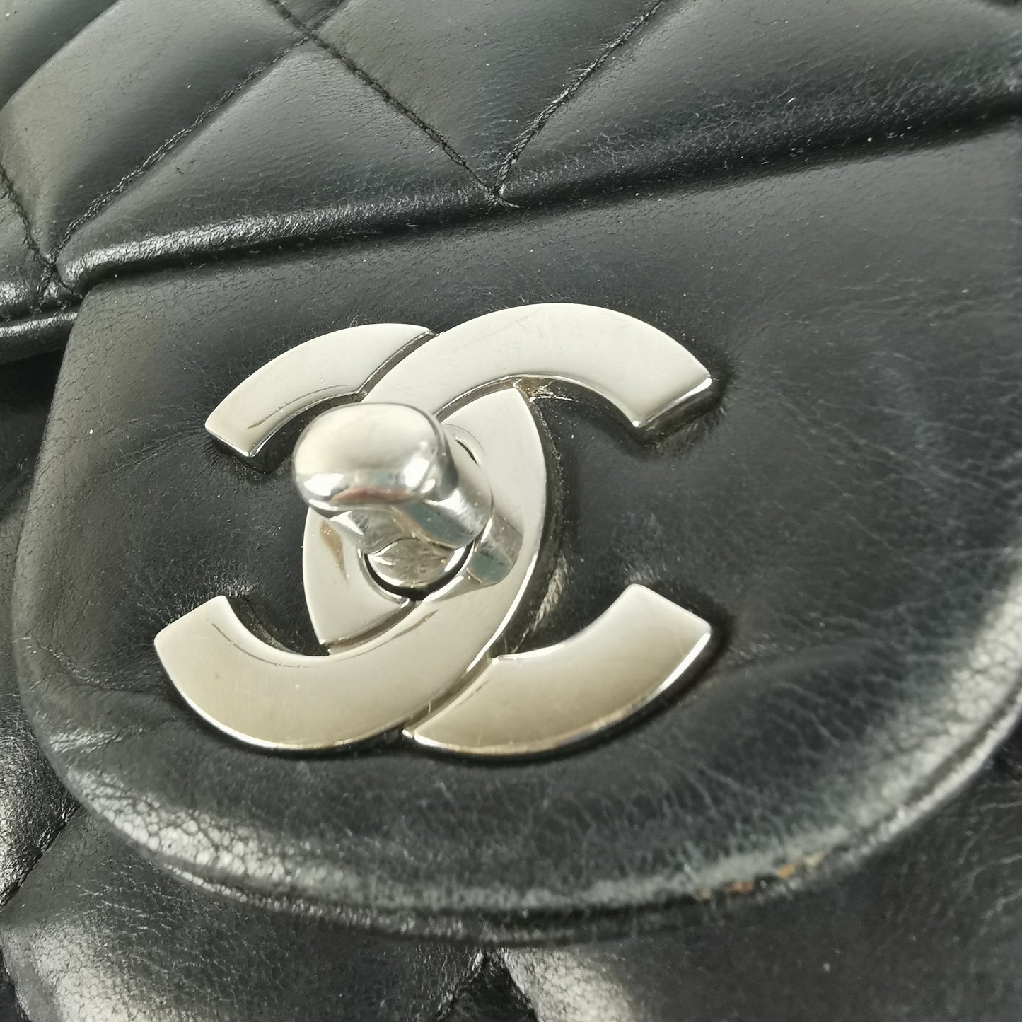 Chanel Classic Single Flap Jumbo Black Lambskin Silver