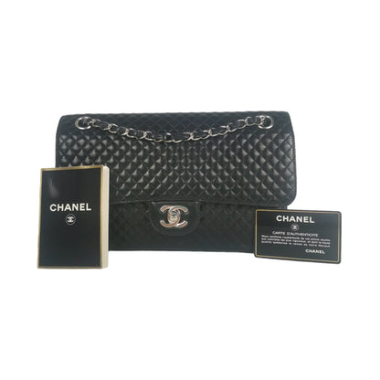 Chanel Classic Single Flap Medium Black Micro Lambskin Silver