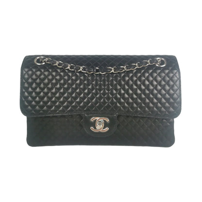 Chanel Classic Single Flap Medium Black Micro Lambskin Silver