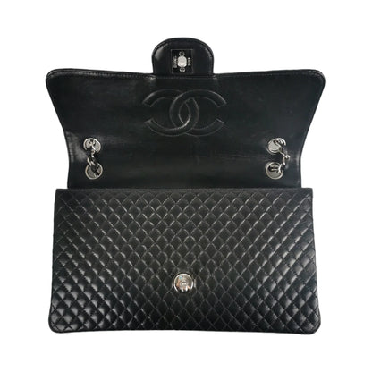 Chanel Classic Single Flap Medium Black Micro Lambskin Silver