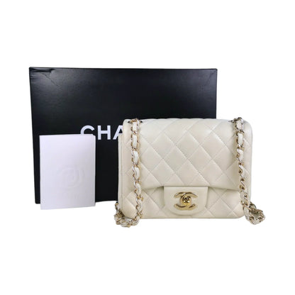 Chanel Classic Mini Square White Lambskin Gold