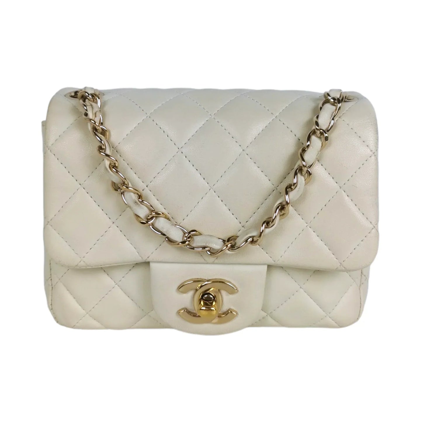 Chanel Classic Mini Square White Lambskin Gold