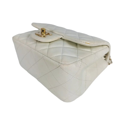 Chanel Classic Mini Square White Lambskin Gold